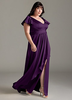 Azazie Omari Bridesmaid Dresses Grape A-Line Stretch Satin Dress image10