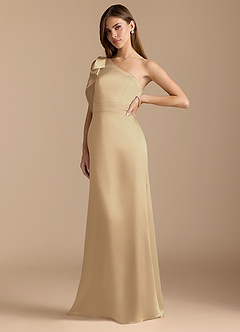 Azazie Rinna Bridesmaid Dresses Champagne Mermaid Ruched Metallic Satin Dress image4