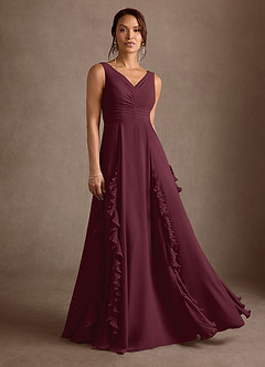 Azazie Darla Mother of the Bride Dresses Cabernet A-Line Ruched Chiffon Dress image3