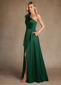 Azazie Easton vestidos de madre de la novia Vestido de Verde Oscuro de Satén Elástico de Corte en A con Hombro unilateral image2