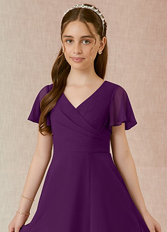 Azazie Induh Junior Grape A-Line Ruched Chiffon Dress image4