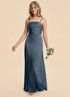 Azazie Astyn Junior Twilight Sheath Pleated Stretch Satin Dress image5
