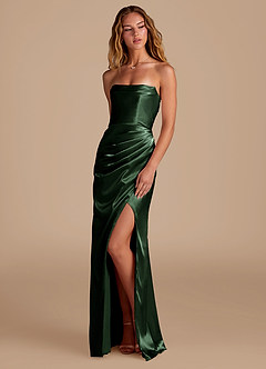 Azazie Leonis Bridesmaid Dresses Eucalyptus Mermaid Pleated Metallic Satin Convertible Dress image5