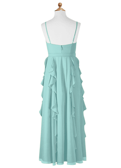 Azazie Peyton Junior Aqua A-Line V-Neck Cascading Ruffles Chiffon Dress image7