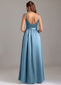 Azazie Elliott Bridesmaid Dresses Steel Blue A-Line with Pockets Stretch Satin Dress image6