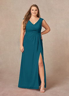 Azazie Sally Mother of the Bride Dresses Ink Blue A-Line V-Neck Pleated Chiffon Dress image6