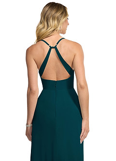 Azazie Davis Bridesmaid Dresses Pine A-Line V-Neck Chiffon Dress image6