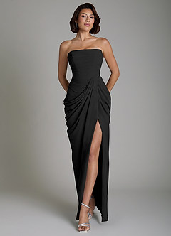 Azazie Nyra Bridesmaid Dresses Black Sheath Corset Chiffon Dress image1