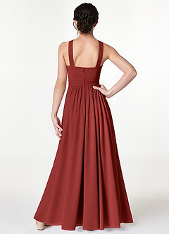 Azazie Jiya Junior Rust A-Line Pleated Mesh Dress image2