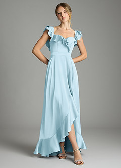 Azazie Lyra Bridesmaid Dresses Sky Blue A-Line Off the Shoulder Stretch Satin Convertible Dress image3