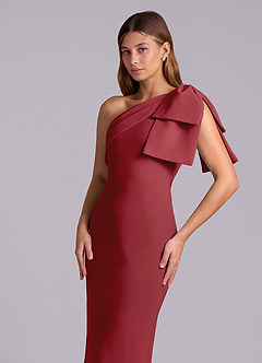 Azazie Yuanna Bridesmaid Dresses Pomegranate Mermaid One Shoulder Chiffon Dress image7