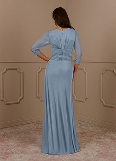 Azazie Annetta Mother of the Bride Dresses Dusty Blue A-Line V-Neck Pleated Mesh Dress image4
