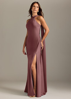 Azazie Kinsley Bridesmaid Dresses Vintage Mauve Mermaid Side Slit Stretch Satin Dress image3