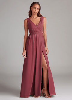 Azazie Tanicia Bridesmaid Dresses Merlot A-Line Pleated Chiffon Dress image4
