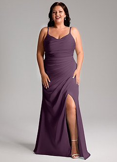 Azazie Deandra Bridesmaid Dresses Plum Mermaid Pleated Stretch Satin Dress image9