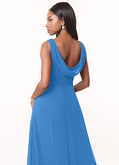 Azazie Karina Bridesmaid Dresses Blue Jay A-Line Pleated Chiffon Dress image4