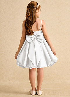 Azazie Davine Flower Girl Dresses White A-Line Spaghetti Strap Matte Satin Dress image8
