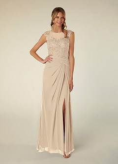 Azazie Libby Mother of the Bride Dresses Champagne A-Line Scoop Sequins Chiffon Dress image1