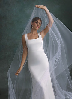 Azazie Galina Wedding Dresses Diamond White Mermaid Square Neckline Stretch Satin Dress image2