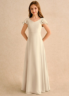 Azazie Nari Girls Formal Flower Girl Dresses Champagne A-Line with Sleeves Chiffon Dress image6