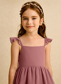 Azazie Boba vestidos de niña de las flores Vestido de Amatista de Gasa de Corte En A con Escote Cuadrado image8