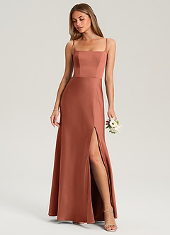 Azazie Lidia Bridesmaid Dresses Clay Mermaid Side Slit Stretch Satin Dress image7