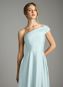 Azazie Melanie 신부 들러리 드레스 A라인 오프 더 숄더 스트레치 새틴 바닥 길이 드레스 image6