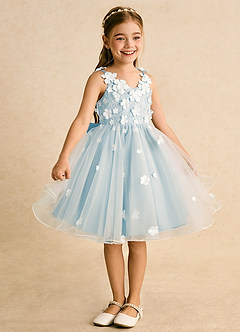 Azazie Junebug Flower Girl Dresses Ivory Sky Blue Ball-Gown Lace Tulle Dress image5