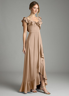 Azazie Lyra Vestidos de damas de honor Vestido de Gris Pardo de Satén Elástico de Corte en A Convertible con Vestidos sin tirantes image5