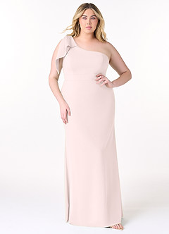 Azazie Rinna Bridesmaid Dresses Blushing Pink Mermaid One Shoulder Stretch Crepe Dress image5
