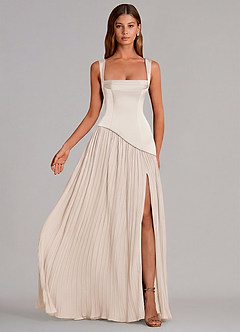 Azazie Stephanie Bridesmaid Dresses White Alabaster A-Line Pleated Stretch Satin Dress image14