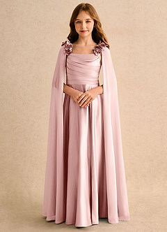 Azazie Rosita Girls Formal Robe Demoiselle D'honneur Fillette Robe Trapèze en Mat Satiné Plissée Rose Poudré image5