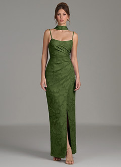 Azazie Calandra Robes de demoiselle d'honneur Robe Fourreau en Blumen-Burnout Plissée Olive image4