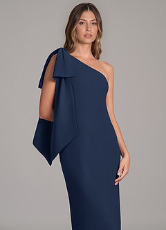 Azazie Capri Bridesmaid Dresses Dark Navy A-Line One Shoulder Chiffon Dress image7