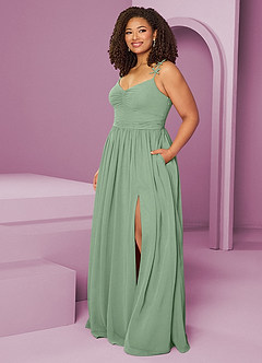 Barbie ♥ Azazie Jurken voor bruidsmeisjes Jurk van Chiffon met A-Lijn Geplooid Matcha image3
