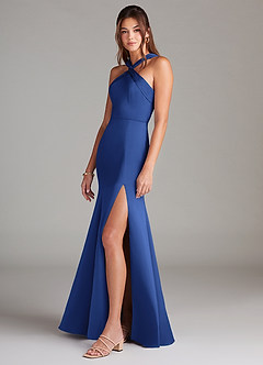 Azazie Rue Bridesmaid Dresses Royal Blue A-Line Pleated Stretch Satin Dress image5