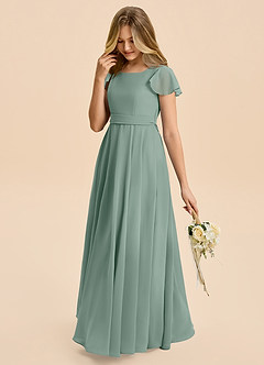 Azazie Cady Junior Silver Sage A-Line Pleated Chiffon Dress image5
