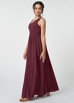 Azazie Kora Junior Cabernet A-Line Pleated Chiffon Dress image3