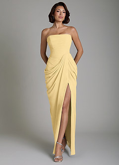 Azazie Nyra Brautjungfernkleider Etui Korsett Chiffon Kleid Butter image1