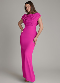 Azazie Hadley Robes de demoiselle d'honneur Robe Sirène en Mousseline de soie Plissée Fuchsia image8