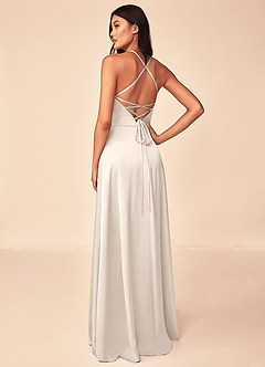 Azazie Mei Bridesmaid Dresses White Alabaster A-Line V-Neck Stretch Satin Dress image2