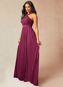 Azazie Hillian Bridesmaid Dresses Mulberry A-Line Halter Pleated Mesh Dress image3