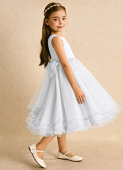 Azazie Lass Flower Girl Dresses White A-Line Bow Tulle Dress image4