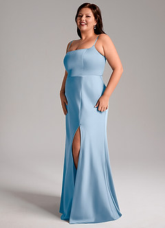 Azazie Lidia Bridesmaid Dresses Powder Blue Mermaid Side Slit Stretch Satin Dress image4