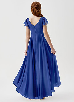 Azazie Caria Junior Royal Blue A-Line Pleated Chiffon Dress image2