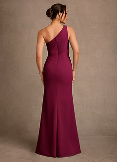 Azazie Floy Mother of the Bride Dresses Burgundy Sheath One Shoulder Chiffon Dress image3