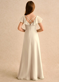 Azazie Nari Girls Formal Flower Girl Dresses Champagne A-Line with Sleeves Chiffon Dress image2