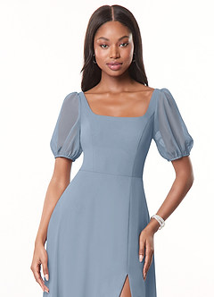Azazie Alani Bridesmaid Dresses Dusty Blue A-Line Square Neckline Chiffon Dress image5