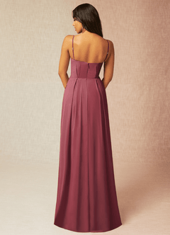 Azazie Kyedae Vestidos de damas de honor Vestido de Merlot de Gasa de Corte en A con Cuello de pico plisado image2