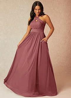 Azazie Hillian Bridesmaid Dresses Amethyst A-Line Halter Pleated Mesh Dress image1